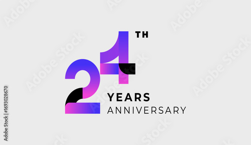 Futuristic Year Anniversary Gradient Purple Colour 24th, 24th Happy Anniversary with Simplicity, Geometric and Modern.