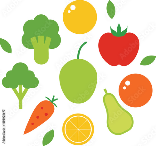 A vibrant collection of fresh fruits and vegetables arranged in a circular pattern isolated on a white background isolated on white background isolated on transparent background silhouette