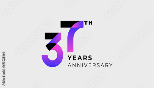 Futuristic Year Anniversary Gradient Purple Colour 37th, 37th Happy Anniversary with Simplicity, Geometric and Modern.