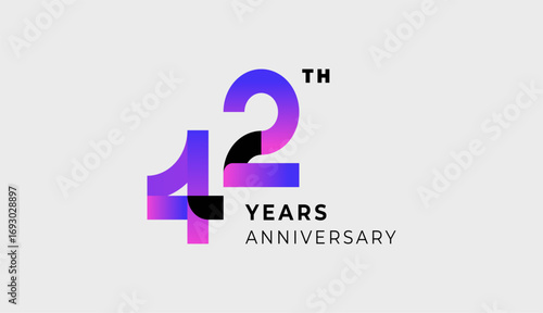Futuristic Year Anniversary Gradient Purple Colour 42th, 42th Happy Anniversary with Simplicity, Geometric and Modern.