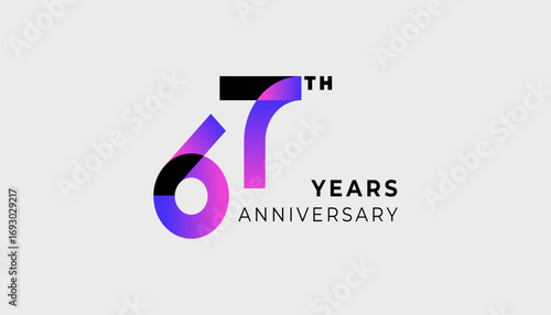 Futuristic Year Anniversary Gradient Purple Colour 67th, 67th Happy Anniversary with Simplicity, Geometric and Modern.