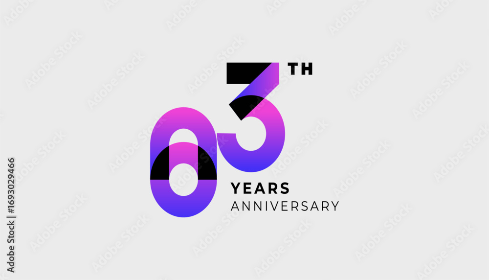 Fototapeta premium Futuristic Year Anniversary Gradient Purple Colour 83th, 83th Happy Anniversary with Simplicity, Geometric and Modern.