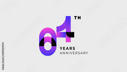Futuristic Year Anniversary Gradient Purple Colour 84th, 84th Happy Anniversary with Simplicity, Geometric and Modern.