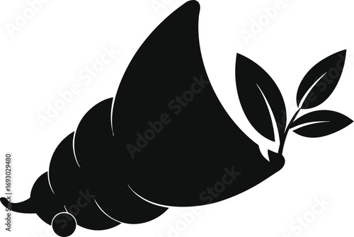 Silhouette of a seashell with leaves and a small sprout isolated on white background isolated on transparent background