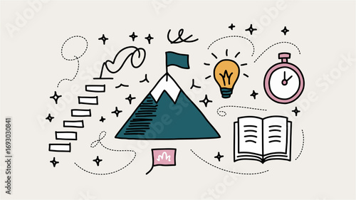 A visual representation of achieving success through dedication learning planning and reaching new heights on the journey to the summit