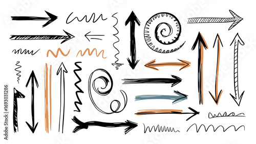 Hand drawn arrows pointers directions next step progress movement choice forward direction sign pointing way ahead forward path indicator guiding way