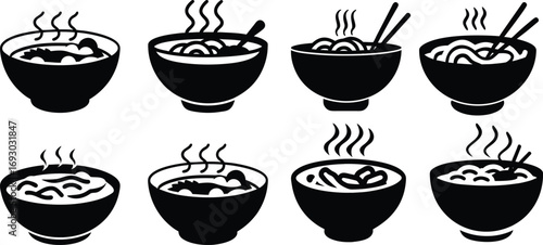 Hot Noodle Bowl Silhouette Vector Icons