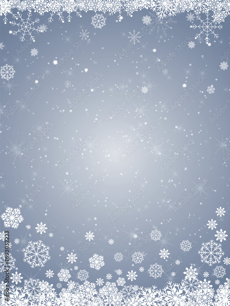 Naklejka premium Black-White grunge Christmas background, Christmas wishes background, Winter Snowfall Christmas background, Flying snow flakes and stars on winter Black-White background. snowflake template.