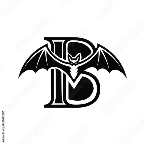 Bat Wing Letter B Logo Design  Monogram Black and White Gothic Style