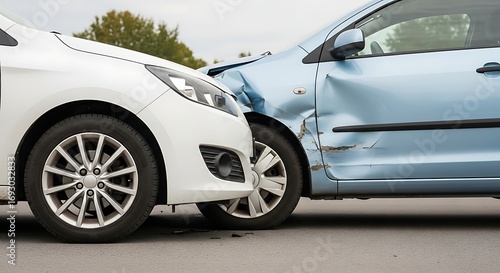 Car accident scene with damaged vehicles after a collision on road