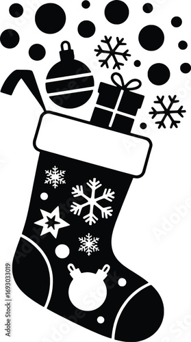 Christmas stocking filled with gifts decorations and snowflakes festive holiday season