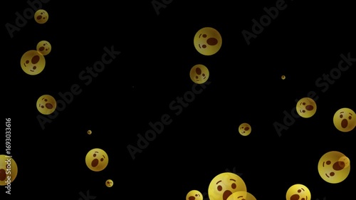 Animated background of shocked face emojis floating against a black backdrop seamlessly looping