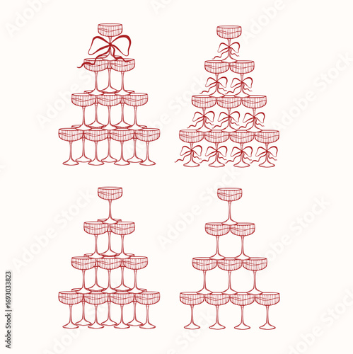 Line art collection of glass towers with bow, vector line art