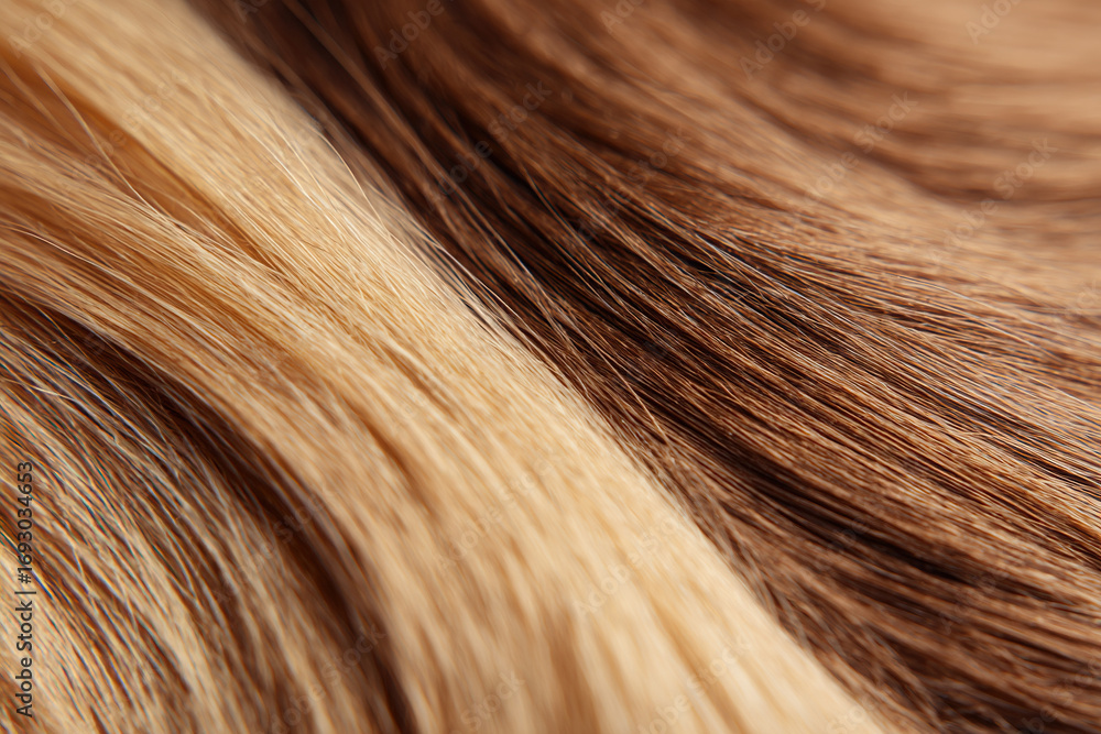 Fototapeta premium Wavy blonde and brown hair strands with subtle highlights.