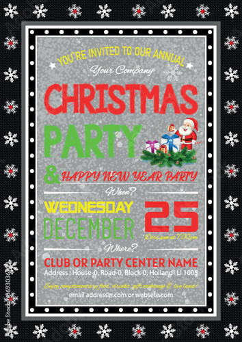 Christmas Party, Use this Vector flyer  or invitation for your next holiday party. Resizable Design, change the text, save and you’re done. Then print at home or with the print company of your choice.