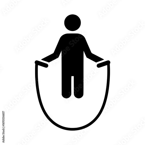 Solid black vector icon of a person jumping rope