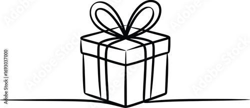 Simple hand drawn line art gift box with bow celebration present drawing