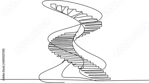 Artistic sketch of a modern spiral staircase ascending elegantly against a white backdrop
