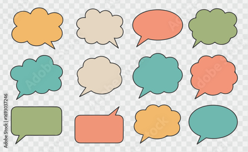 Set of hand-drawn speech bubbles. Speech balloon, frames, stylish, handwritten, doodle