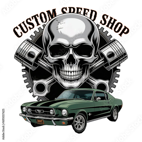 Gothic Skull Horror Dark Flame Biker Emblem Illustration PNG