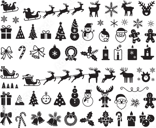 christmas Vector Icon Set, Background, Black, Isolated