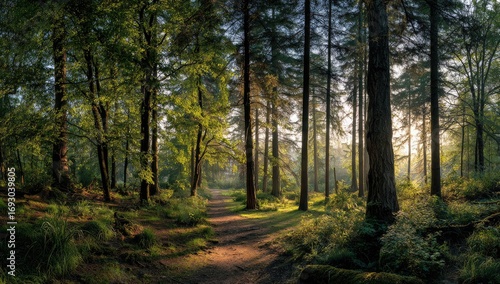 Sunlit forest path