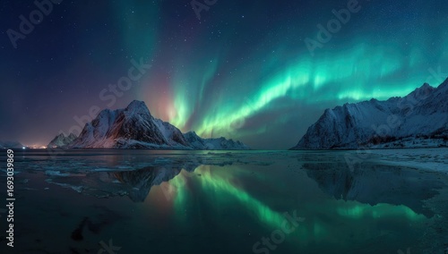 Wallpaper Mural Nightly Aurora Borealis over Mountains Torontodigital.ca