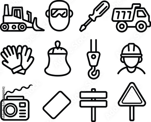 Construction and safety icons representing tools and equipment