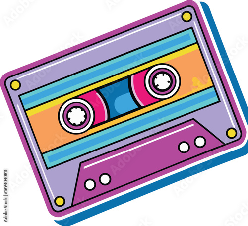 Vibrant 80s inspired retro cassette tape with neon colors for nostalgic music lovers