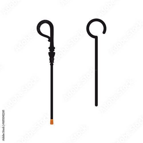Elegant vintage shepherd's crook and antique walking stick symbols representing guidance, tradition, and leadership in a stylized design