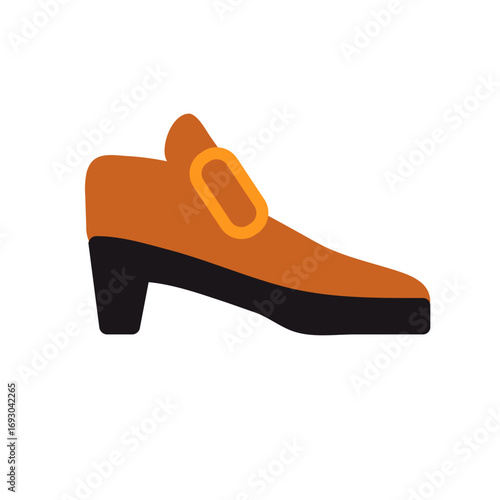 Chic orange slip-on shoe with elegant ankle strap detail and bold black heel for stylish, modern fashion statements.