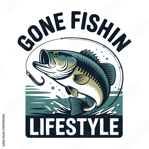 Gone Fishin’ Lifestyle Retro Bass Fishing Vector T-Shirt Design illustration, typography, t-shirt design,  banner and logo design, easily editable 