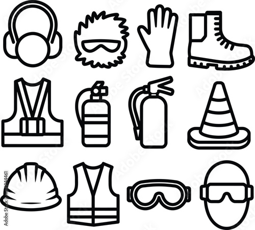 Collection of personal protective equipment icons for workplace safety