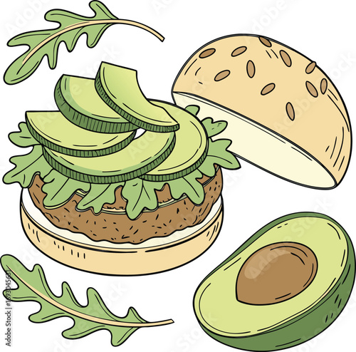 Healthy vegetarian burger with fresh avocado and crisp lettuce advertisement banner