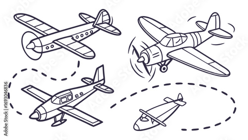 Four Hand Drawn Airplanes vector in Various Poses and Styles.