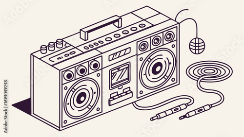 Retro Boombox with Dual Speakers and Microphone Accessory.