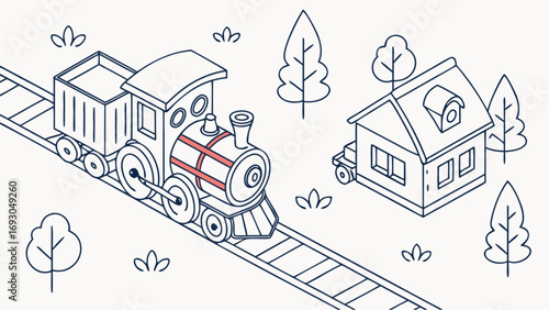 Classic Steam Locomotive with Freight Car on Train Tracks.