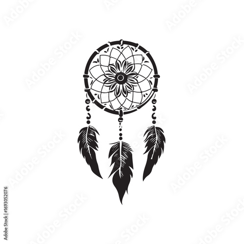 Dream catcher silhouette, Dreamcatcher Drawing vector clean black silhouette design white background, Dream Catcher Icon