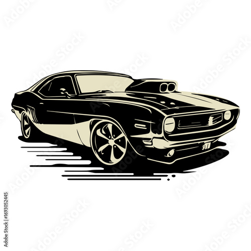 Dreamy classic hot rod muscle car evokes nostalgia, perfect for automotive enthusiasts, posters, and retro designs, showcasing speed and power