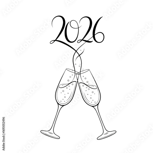 Champagne glasses forming the year 2026 celebration