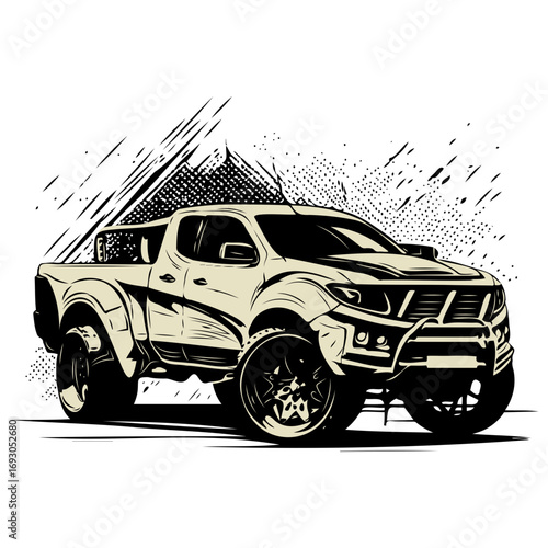Sleek pickup truck illustration showcasing powerful design and rugged appeal, perfect for automotive enthusiasts and bold visual statements in your projects