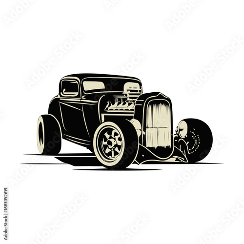 Bold classic hot rod silhouette evokes speed and vintage car culture, perfect for automotive enthusiasts and retro design projects or creative artwork