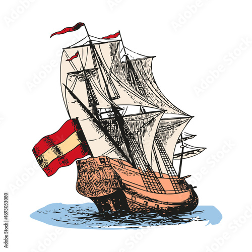 Majestic Spanish galleon sailing the high seas, a symbol of exploration, maritime history, and vintage adventure ready for your creative projects