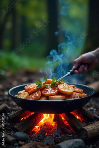 Wallpaper Mural Delicious campfire-cooked food sizzling over glowing embers, creating a rustic and inviting scene perfect for outdoor adventures Enjoy the aroma of nature's kitchen , BBQ, grilled, supper Torontodigital.ca