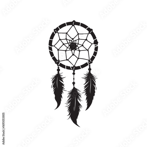 Dream catcher silhouette, Dreamcatcher Drawing vector clean black silhouette design white background, Dream Catcher Icon