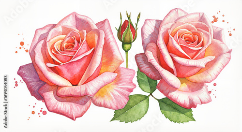 Roses with vibrant artistic mood, watercolor painting, detailed hand-painted illustration with soft shadows, natural highlights, and delicate brush strokes