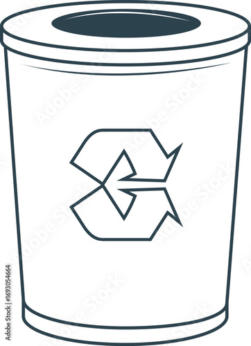 minimalist one line art drawing of trash can with recycle symbol