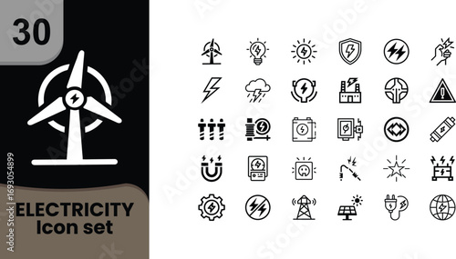 Electricity icon set for renewable energy and power concepts modern clean symbols