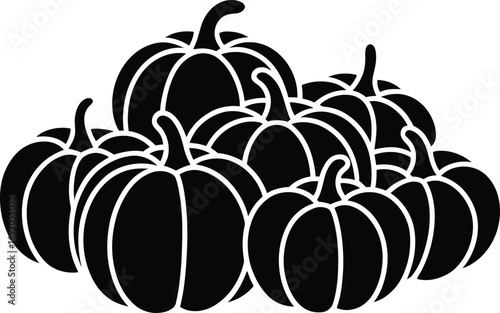 Pile of Pumpkins Silhouette Vector Illustration Black Design Element Autumn Harvest Season Food Agriculture Countryside Graphic Art Halloween Decoration