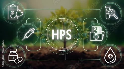 HPS (Health Payment System) Interface, Digital Healthcare and Medical Technology Dashboard, Futuristic E-Health and Telemedicine, A Person Using a Tablet for Health Payment Services.